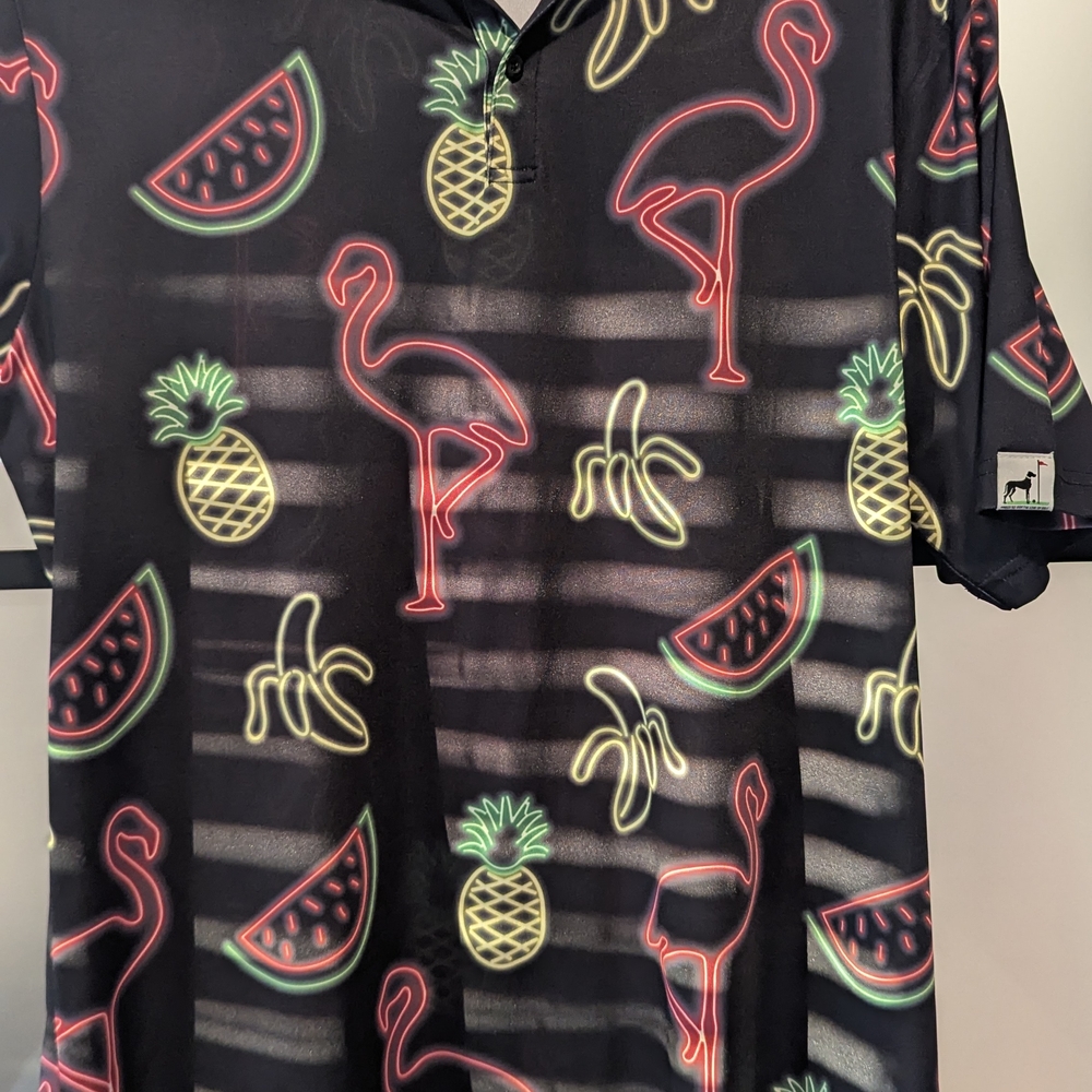 Neon Flamingo and Fruit Pattern Golf Polo Shirt